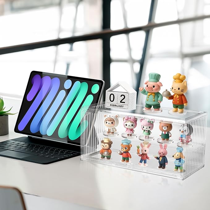 Acrylic Display Case, 2 Layer Adjustable Figure Display Case, Acrylic Display Box with Magnetic Door for Collectibles Action Figure |14.5 x 7.2 x6.3inches (3, 14.5 x 7.2 x6.3inches)