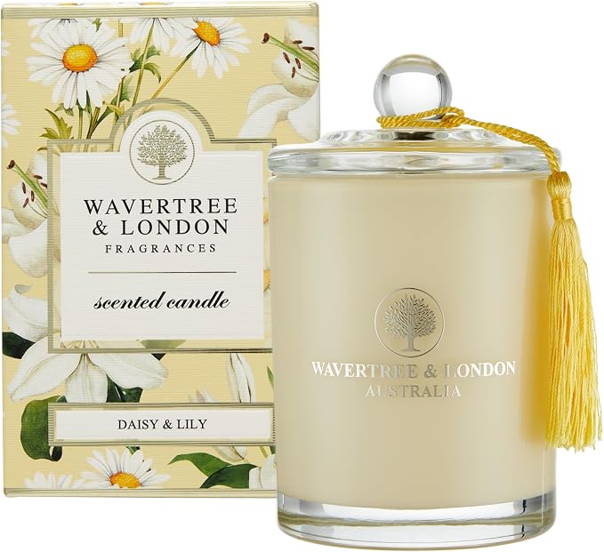 Luxury Daisy & Lily Soy Wax Candle - Hand Poured in Australia, 11.66 oz Glass Jar Fancy Candle, Strong Scented, Non-Toxic, Long Lasting 60 Hour Burn, Refreshing Natural Citrus Candle Gift