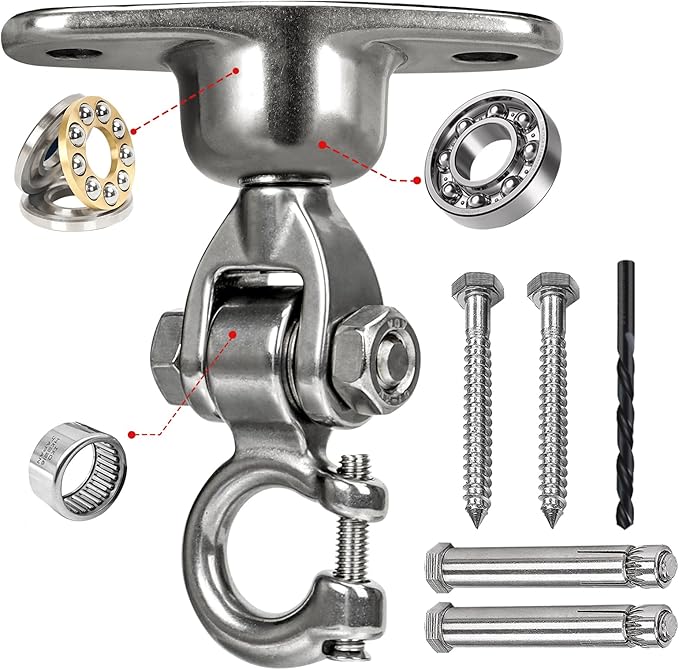 Heavy Duty 304 Stainless Steel Swing Hanger with Silent Ball Bearing, 360° Rotation & 180° Swing, 600 lbs Capacity, for Playground, Swing Set, Hammock, Yoga, Punching Bag