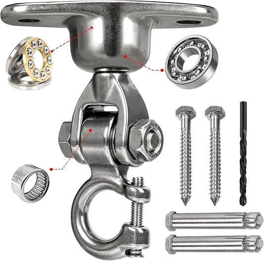 Heavy Duty 304 Stainless Steel Swing Hanger with Silent Ball Bearing, 360° Rotation & 180° Swing, 600 lbs Capacity, for Playground, Swing Set, Hammock, Yoga, Punching Bag