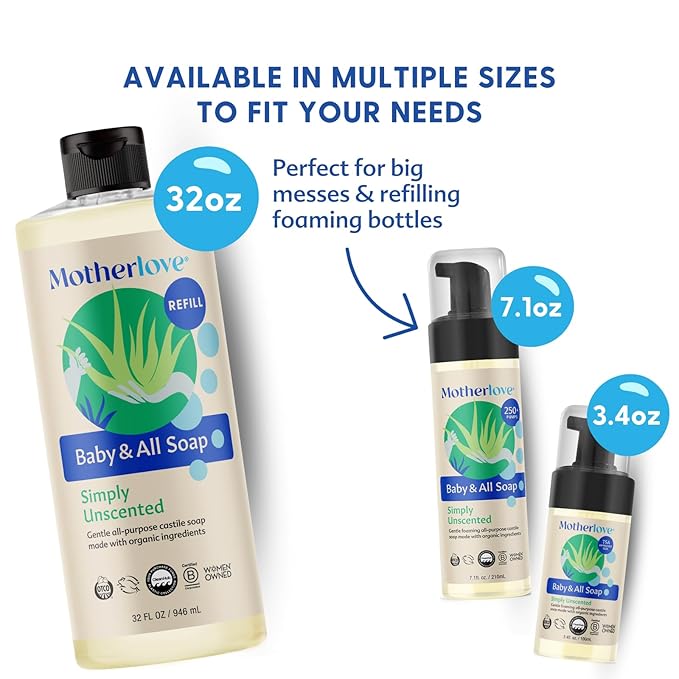 Motherlove Baby & All Soap (32 oz) Gentle Foaming All-Purpose Castile Soap Made with Organic Ingredients – Simply Unscented