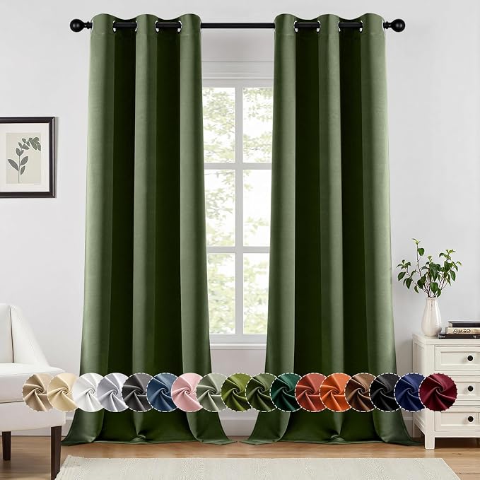 MIULEE Blackout Curtains for Bedroom 2 Panels 40 x 90 Inch Long Olive Green | Thermal Insulated, Living Room Darkening Grommet Drapes, Noise Reducing, Light Blocking Window Treatments