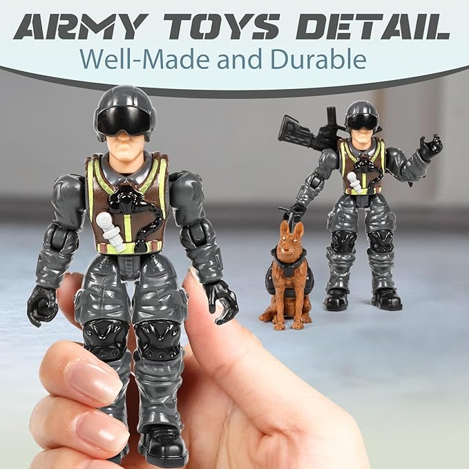 HAPTIME Army Men Action Figures with Weapons, Toy Soldiers for Boys, Plastic Army Toys for Boys 6-8, Birthday Gift for Military Collectors (6Pcs Blue + 6Pcs Gray)