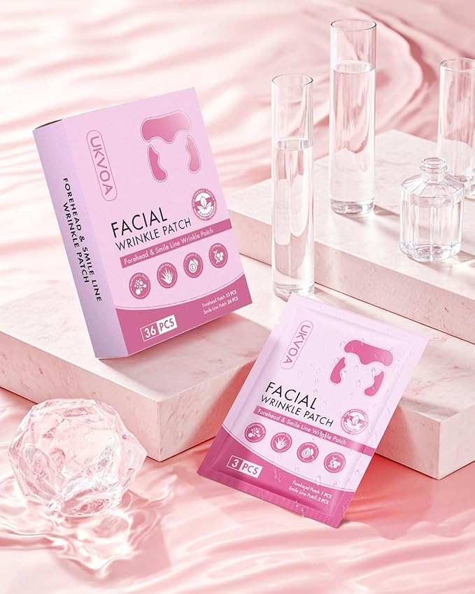 UKVOA Forehead Wrinkle Patches & Smile Line Patches, Overnight Facial Wrinkle Treatment with Hyaluronic Acid, Aloe, Collagen & Vitamin E to Lift Smile Lines for Women 36pcs