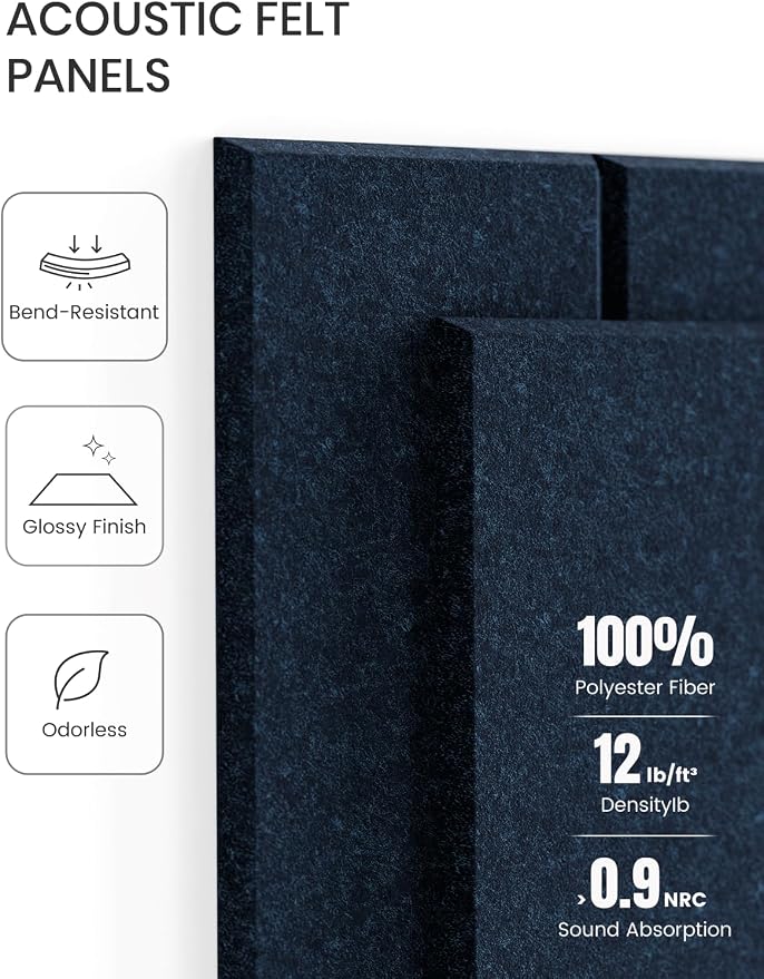 Fluxynara 48" x 36" Large Felt Bulletin Board, Carbon Blue | 12 Pack Cork Board Alternative with 60 Safe Adhesive Tabs, Pin Boards for Wall Decor, Home, Office, Classroom,Dorm