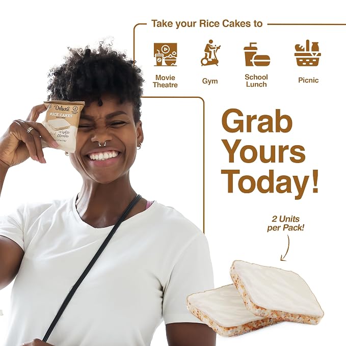 Deluxe & Bla Bla Chocolate Covered Rice Cakes 12 Pack – Whole Grain, Gluten-Free, Kosher, Low-Calorie Snack – Coated with White Chocolate – Healthy & Crunchy Treat – Individually Wrapped, (19g Each)