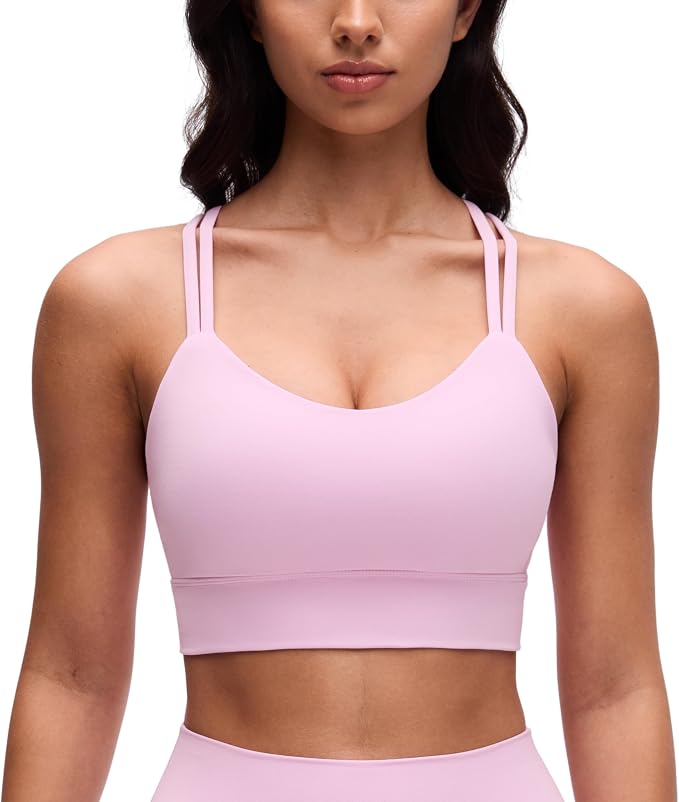 CRZ YOGA Softness Mold Butterluxe Strappy Longline Sports Bras for Women - Double Spaghetti Strap Workout Yoga Crop Top
