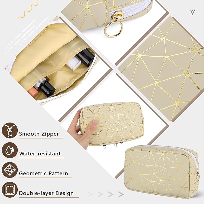 Likesing Period Bag for Girls Womens, Leather Sanitary Napkin Storage Bag, Portable Menstrual Pad Bag Period Pads Pouch (Beige Gold)