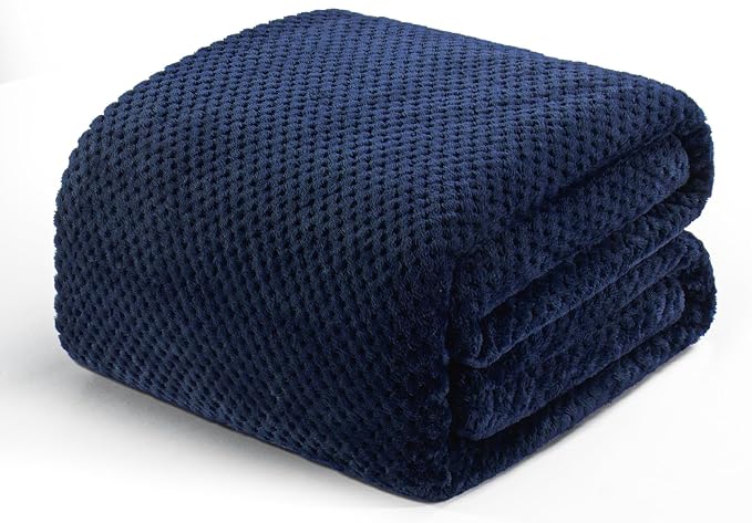 Exclusivo Mezcla Large Waffle Fleece Throw Blanket for Couch, Navy | Lightweight Soft Blanket for Sofa, Bed, Living Room, Plush Fluffy Throw for Home Decor, Travel, All Season, 50x70 Inches
