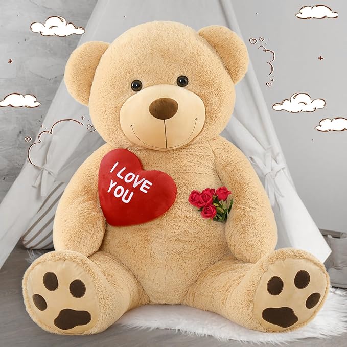 MaoGoLan Giant Teddy Bear 52" Stuffed Animal - I Love You Red Heart Big Teddy Bear Plush for Valentines Gift,Anniversary,Long Distance