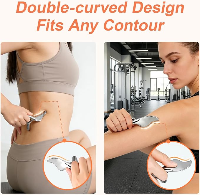 Pressure Point Massage Tool for Deep Tissue - Metal Muscle Scraper Gua Sha Tools for Fascia Release, Thumb Saver Acupressure Tool for Trigger Point & Pain Relief, Travel Pouch