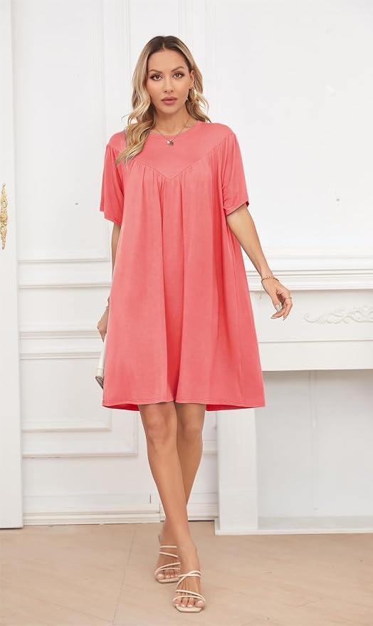 VintageClothing Nightgowns for Women Soft House Dresses Sleepshirts Short Sleeve Sleepwear Night Dress Moo Moo Nightgown