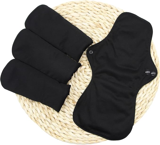 4 pcs Cloth Reusable Sanitary Pads Black and Wet Bag, Washable Cloth Menstrual Pads Panty Liners