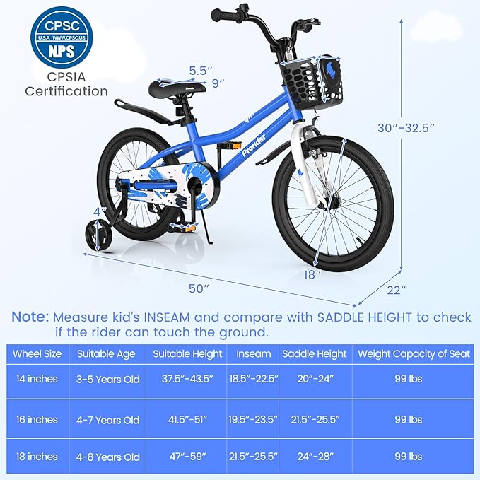 BABY JOY Kids Bike, 12 14 16 18 20 Inch Children Bikes for Boys Girls Teens 3-8 8+ Years w/Training Wheels or Kickstand, Handbrake, Coaster Brake & Removable Basket, Kids Bicycle of Multiple Colors