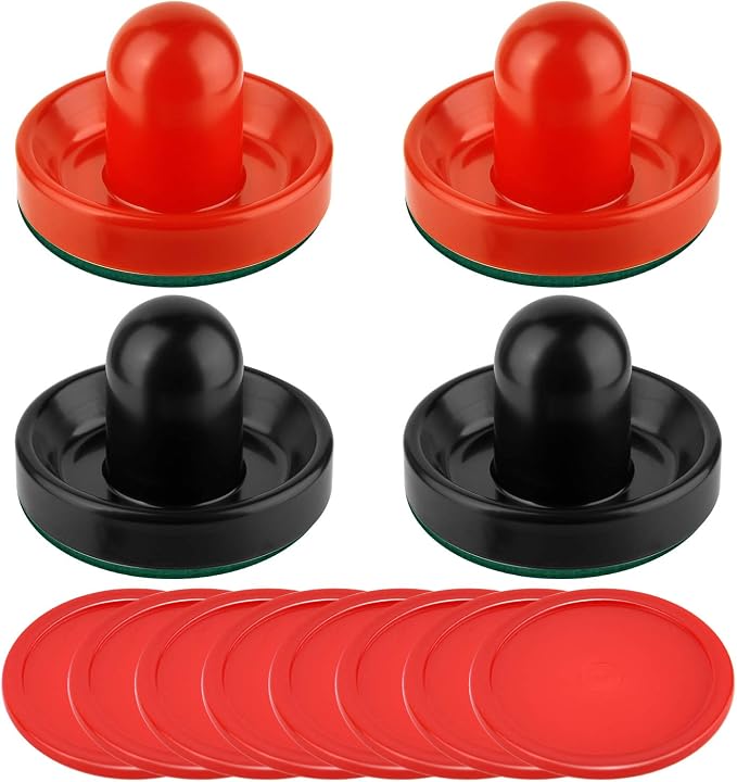 Coopay Air Hockey Pushers and Pucks, Air Hockey Paddles, Goal Handles Paddles Replacement Accessories for Game Tables (4 Striker, 8 Red Puck Pack)