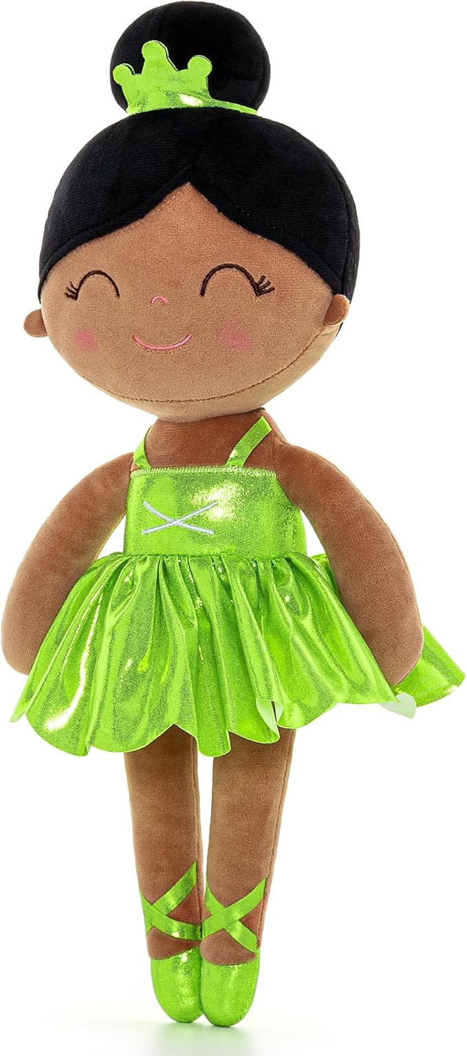 Gloveleya Baby Doll Ballerina Girl Gift Ballerina Plush Soft Doll Colorful Haze Gold Ballet Series-Green 13 Inch with Gift Box