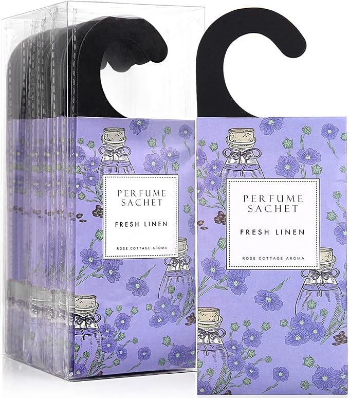 Large 12 Packs Fresh Linen Hanging Scented Sachets Long-Lasting Closet Deodorizer Air Freshener Fabric Refresher Odor Eliminator for Drawer Home Fragrance Gift Set