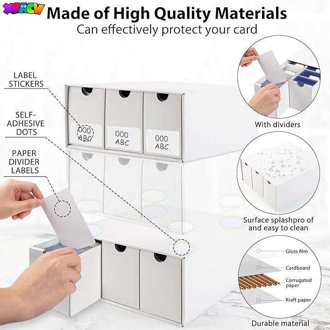 Trading Card Storage Box, 9 Drawer Top Loaders Storage Box with 60 Card Dividers, Cardboard Trading Card Organizer for Collectible Cards Games,Card Box Fits For TCG,MTG,TCG and Basktaball Cards