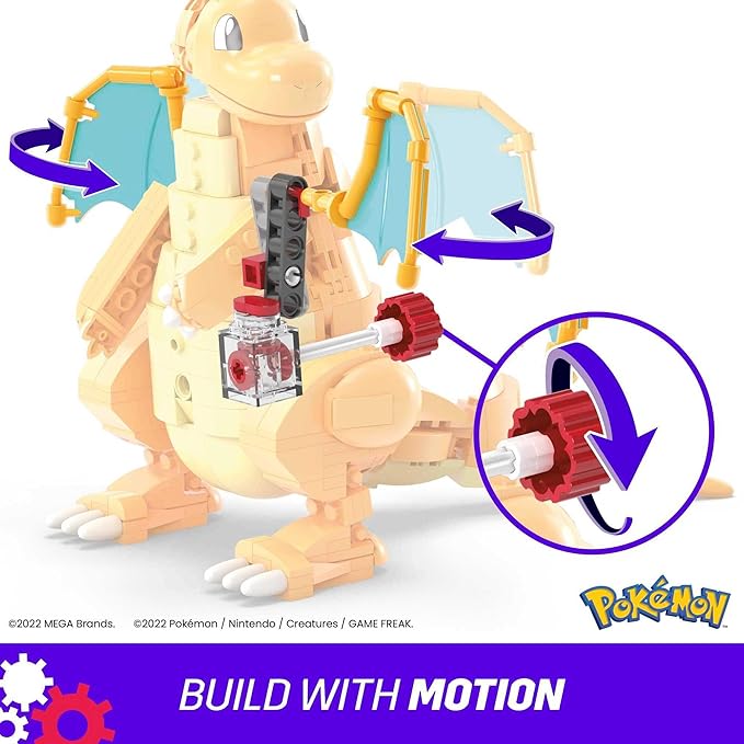 MEGA Pokemon Action Figure Building Toys for Kids, Dragonite with 388 Pieces and Wing Flapping Motion, Age 9+ Years Old Gift Idea