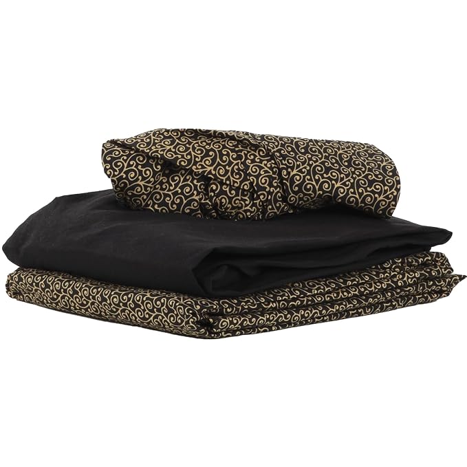 ForPro Premium Designer Microfiber 3-Piece Massage Sheet Set, Golden Swirl with Black Fitted Sheet