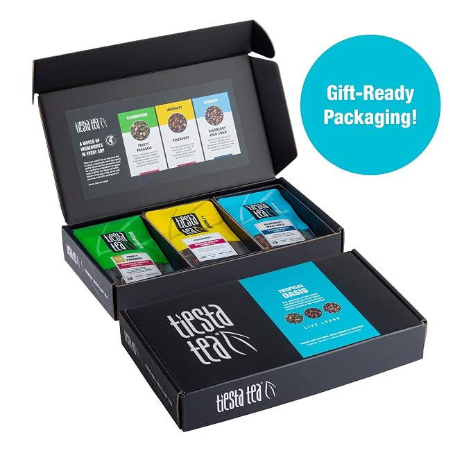 Tiesta Tea - Loose Leaf Fruity Tea Gift Box, Medium Caffeinated Assorted Blends, 3 Pouches for Hot & Iced Tea Variety Pack, Fruity Paradise, Blueberry Wild Child & Fireberry