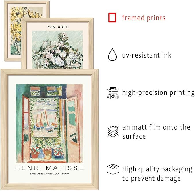 16 PCS Framed Sage Green Wall Art Decor, Matisse Wall Prints for Bedroom, Gallery Wall Frame Set, Abstract Posters for Living Room Aesthetic, Collage Kit Pictures, Boho Dorm Home Decor