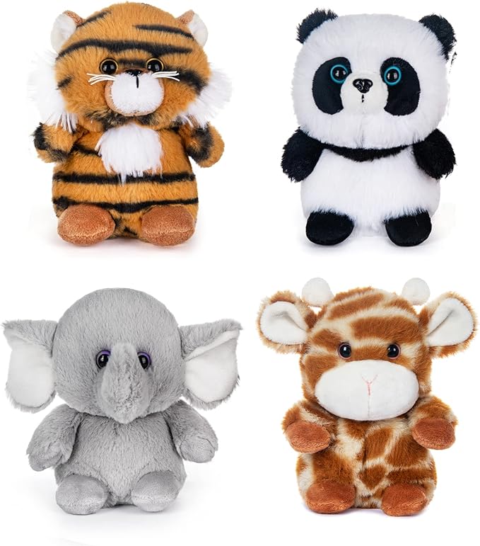 My OLi 5" Forest Animal Plush Set - Panda, Elephant, Giraffe & Tiger Bundle for Kids & Babies (Pack of 4)