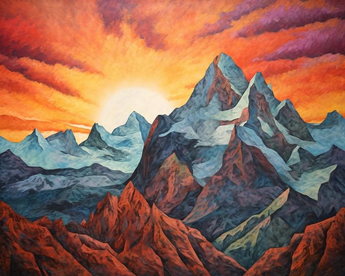 DIY Art Therapy Embroidery Kit,Pre-Printed Canvas 40x50cm,Relaxing Hand Stitch Project for Women,Beginners,Teens,Gift for Craft-Loving,Mountain Canyon Sunrise