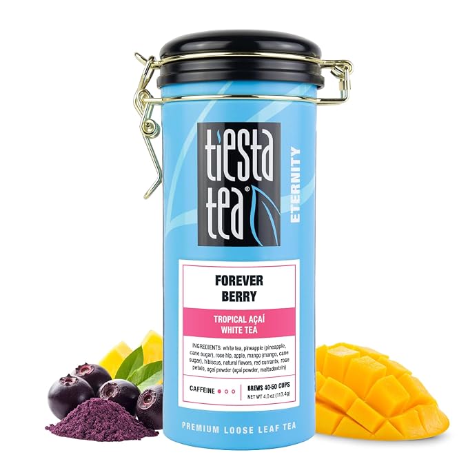 Tiesta Tea - Forever Berry Tea, Loose Leaf, Tropical Açaí White Tea, Premium Low Caffeine Tea Blend, Make Hot or Iced & Up to 50 Cups, 4 oz Refillable Tin