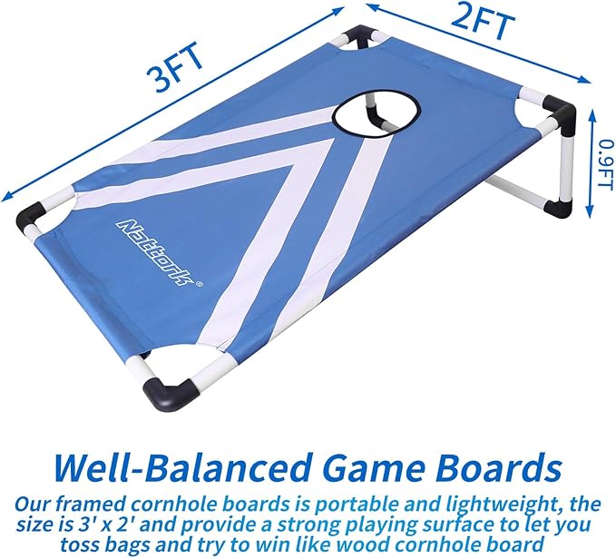 Portable Cornhole Set PVC Framed Corn Holes Outdoor Game Set with 2 Cornhole Boards, 8 Cornhole Bean Bags and Carrying Case, Camping Games Indoor Outdoor for Adults, Travel Camping Accessory