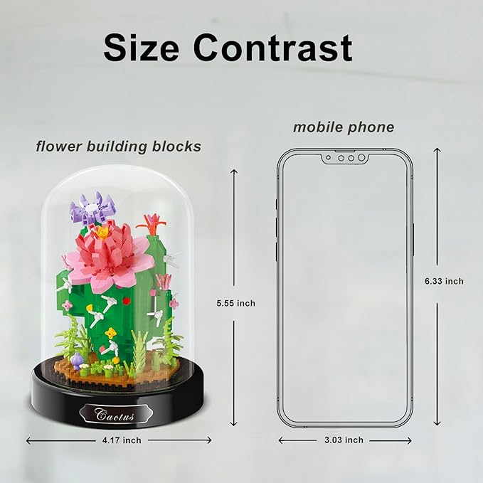 Cactus Flower Building Set,Adult Mini Plant Bonsai Tree Friend Set,Succulent Botanical Collection Gift for Kids,Artificial Flower Building Block,Valentines New Year Birthday Gift for Boy Girl