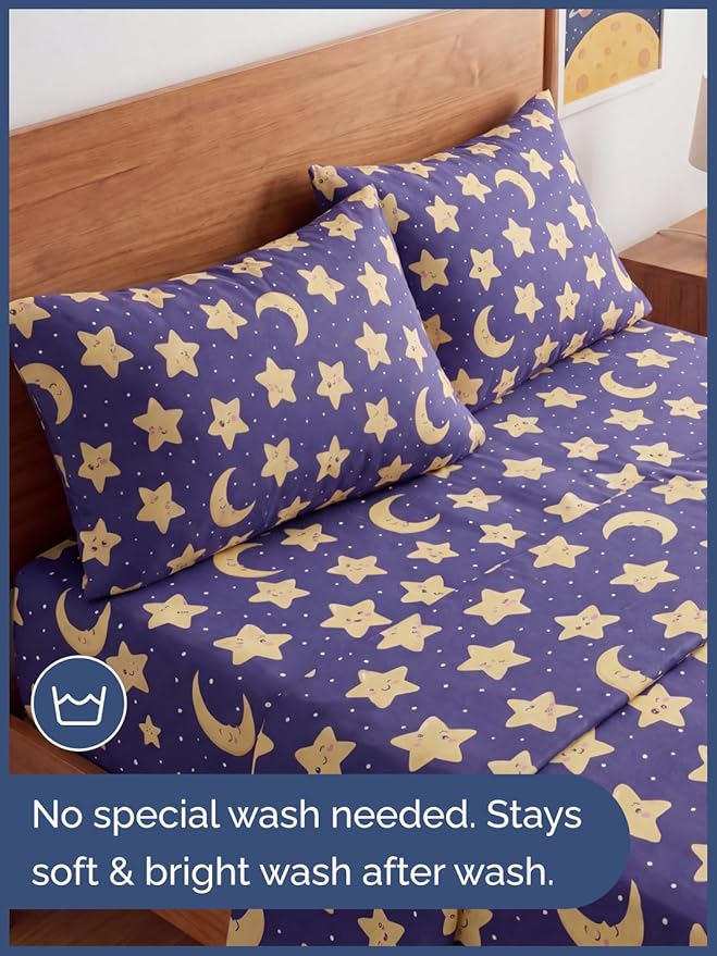 CGK Unlimited Kids Twinkle Stars Full 4 Piece Sheet Set - Boys, Girls, Teens, Toddler - Easy Fit Deep Pockets - Soft, Cooling & Breathable Sheets - Cute, Cozy, Fade & Wrinkle Free - Machine Washable