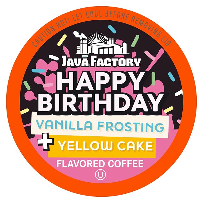 Java Factory Flavored Coffee Pods, Happy Birthday Cake Icing, Compatible with K Cup Brewers, 80 Count