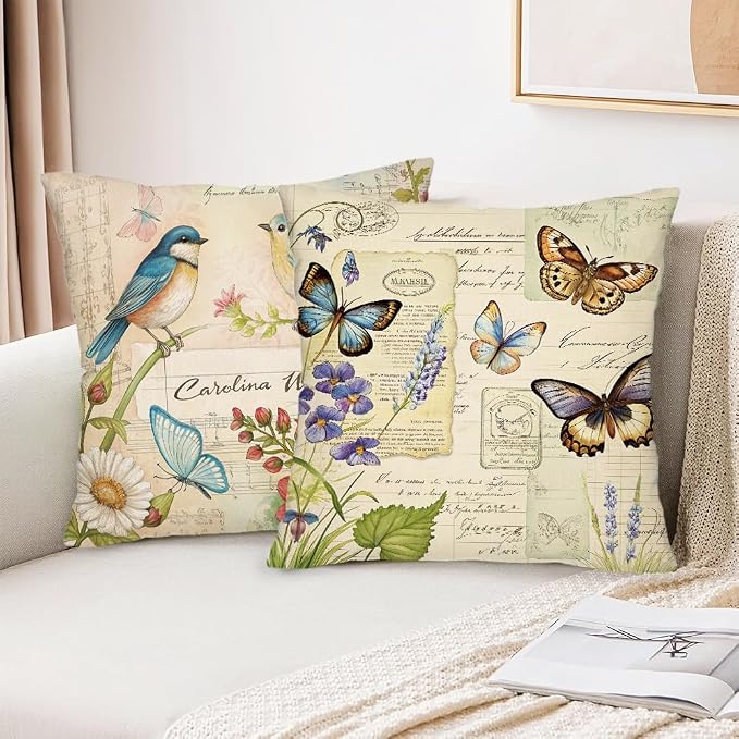 wyooxoo Spring Pillow Covers 18x18 Set of 4 Farmhouse Pillow Covers Outdoor Decorative Throw Cushion Case for Sofa Couch Living Room