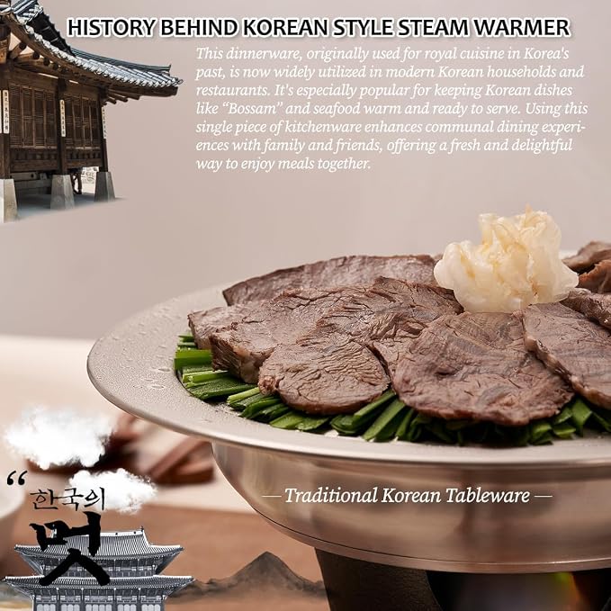 WAGENSTEIGER Stainless Steel Steam Food Warmer Pan with Perforated Tray, Food Steamer, Multipurpose Cooking Pan for Steaming, Boiling, and Warming Food, Korean Style Communal Food Dishes (Silver, 20.6cm / 8.12inch)