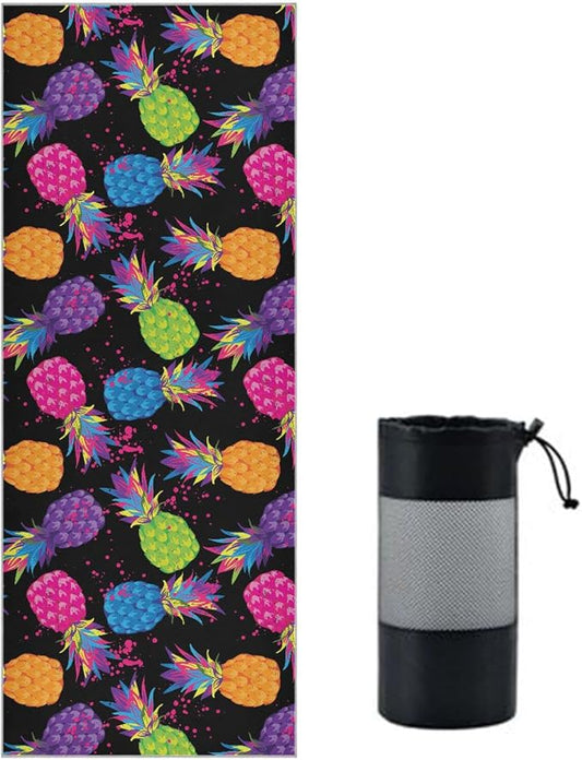 Tropical Colorful Pineapple Yoga Towel, Non-Slip Hot Yoga Mat Towel Sweat Absorbent for Pilates and Workout 73 x 27 in