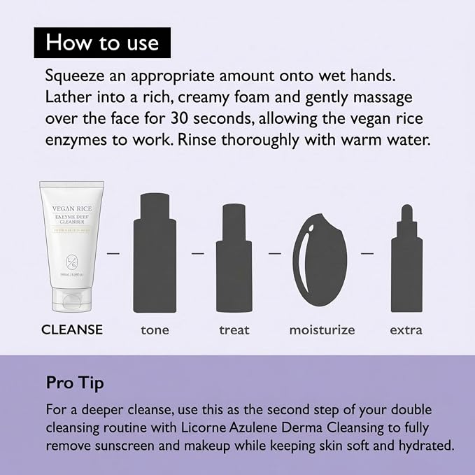 LICORNE Vegan Rice Enzyme Deep Cleanser – Enzyme Foaming Cleanser, Korean Face Wash, Gentle Facial Cleanser with Rice Bran Extract, Hydrating Daily Face Wash for Smooth Skin