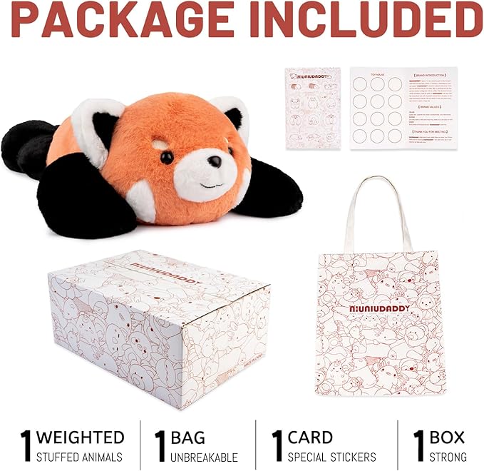 Niuniu Daddy Red Panda Weighted Stuffed Animals for Anxiety, 3.3lb Weighted Plush Red Panda Toys for Adult Kid Girl, Giant Stuffed Plush Pillow as Gift for Valentine Include Bag Sticker Card
