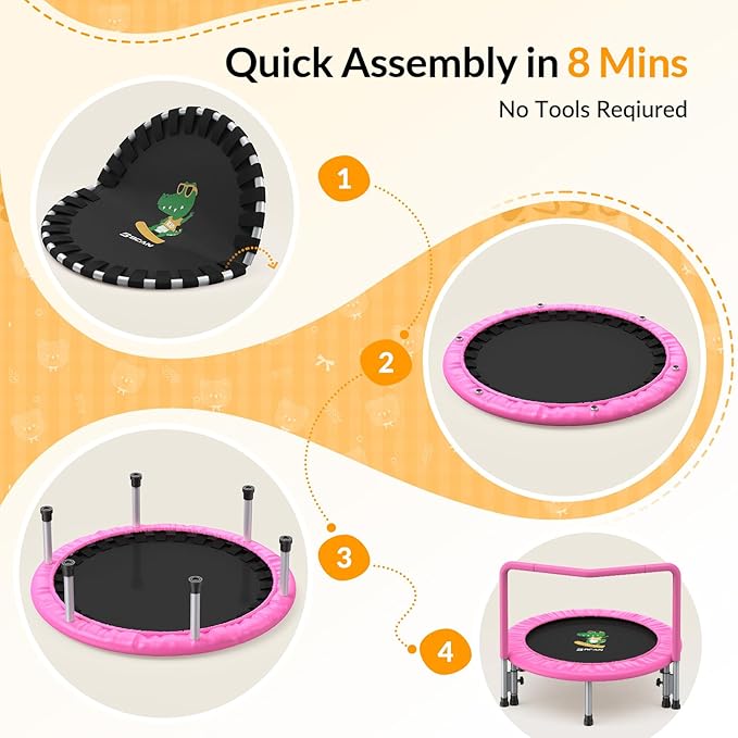 BCAN SP1 36'' Toddler Trampoline, ASTM Certified - Kids Trampoline for Ages 1-6, Foam Handle & Safe Thickened Cover, Mini Trampolines for Kids Indoor, Easy to Assemble| FED Fitness