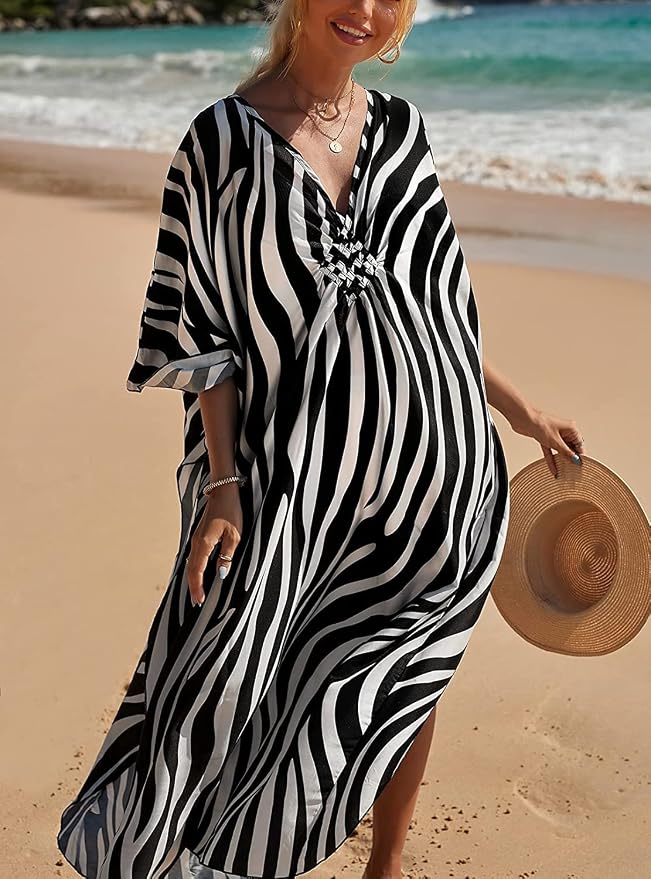 Venasha Womens Caftan Floral Print Kaftan Dress Short Sleeve Swimsuit Cover up Loungewear for Summer
