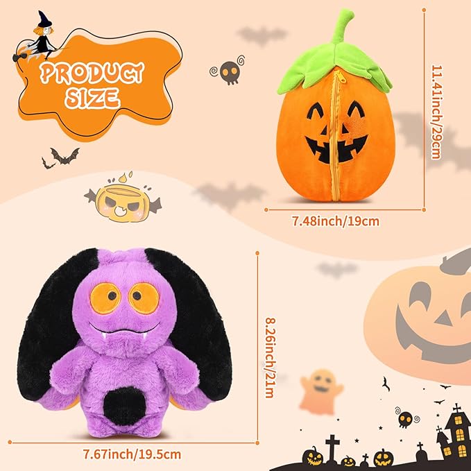 MIAODAM Halloween Bat Stuffed Animal, 11inch Reversible Halloween Pumpkin Bat Plush Pillow, Cute Plushies Toy Gift for Baby Toddler Girls Boys
