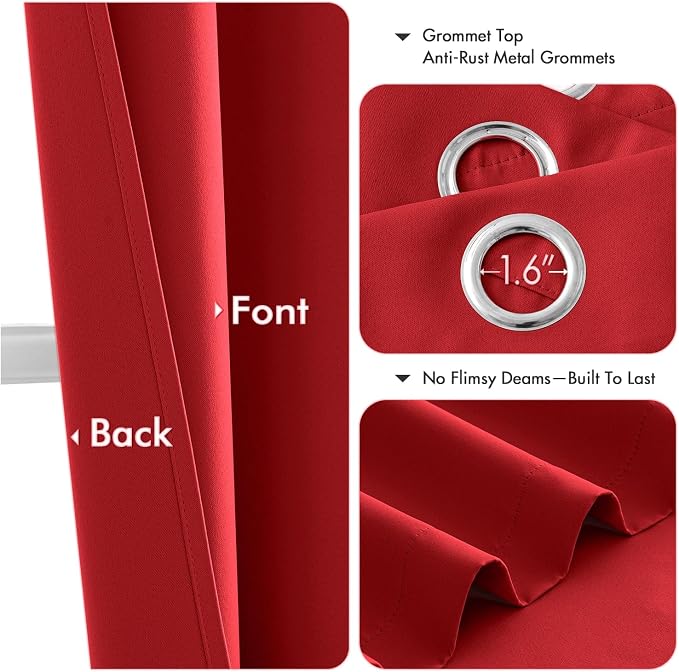 MIULEE Blackout Curtains for Bedroom 2 Panels 40x63 Inch Long Christmas Red | Thermal Insulated, Living Room Darkening Grommet Drapes, Noise Reducing, Light Blocking Window Treatments