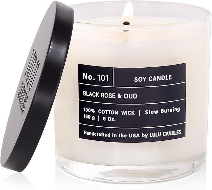 Lulu Candles | Black Rose & Oud | Luxury Scented Soy Jar Candle | Hand Poured in The USA | Highly Scented & Long Lasting- 6 Oz.