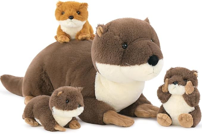 MaoGoLan 4Pcs River Otter Stuffed Animal with 3 Babies Inside-24in Giant Lifelike Soft Otter Plush Toys-Cuddly Wildlife Stuffed Animal for Otter Lover,Kids,Boys,Girls