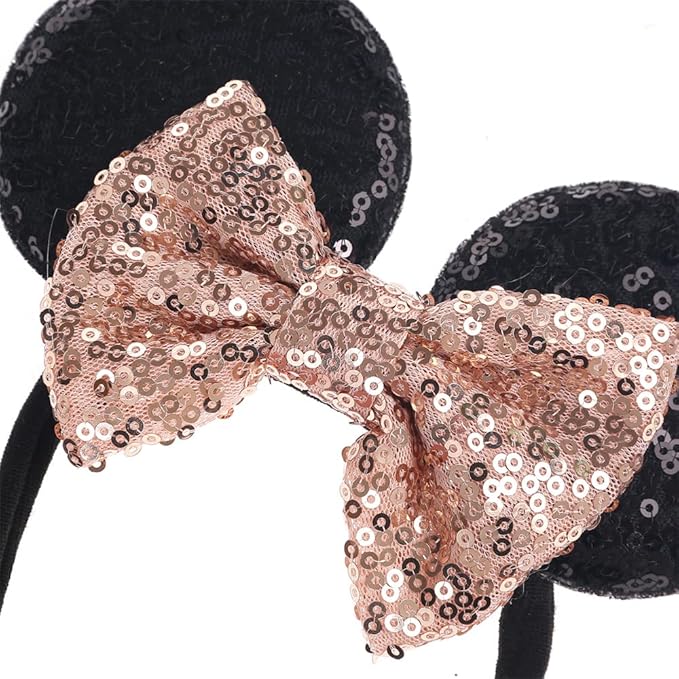 JIAHANG Mouse Ears Sequin Bow Nylon Hairband, Hair Bow Nylon Headband, Soft Elastic Headwear for Baby Girl Newborn Toddler, kids, Party Supplies