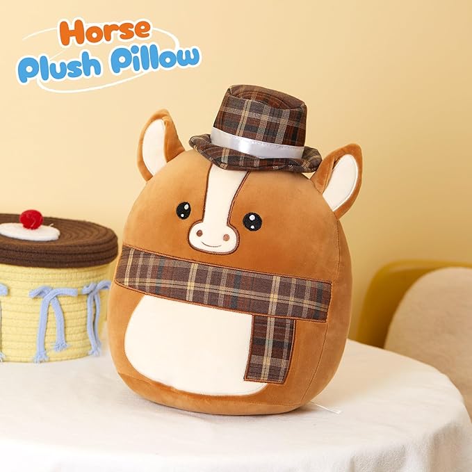 Athionsu 12 Inch Horse Plush Pillow Soft & Cuddly Stuffed Horse Soft Squishy Gifts for Toddler Kids Boys and Girls