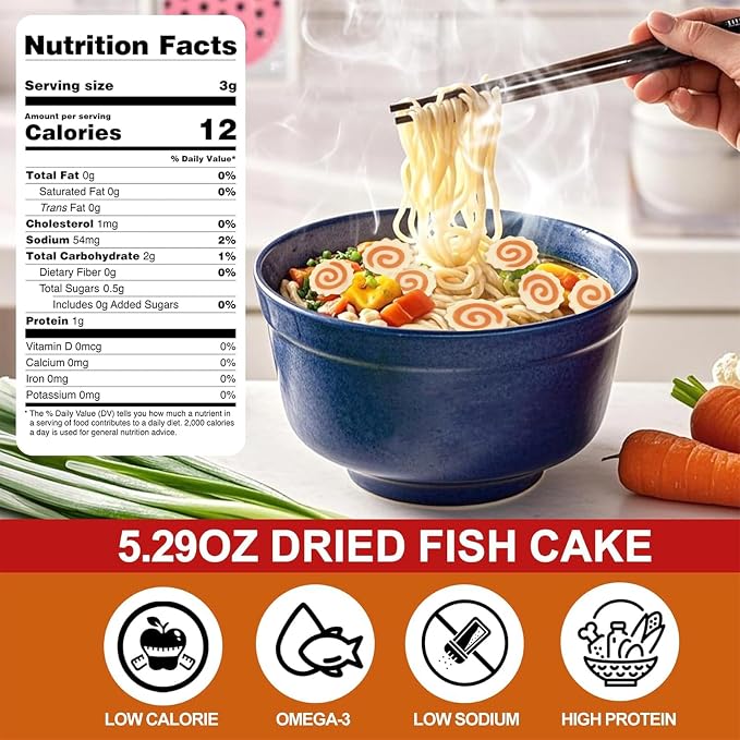 5.3oz Big Dehydrated Narutomaki Fish Cake for Ramen Topping – Double-Sized Japanese Fishcake Swirl Slices for Instant Noodles, Bento, Soup, Anime Lunches