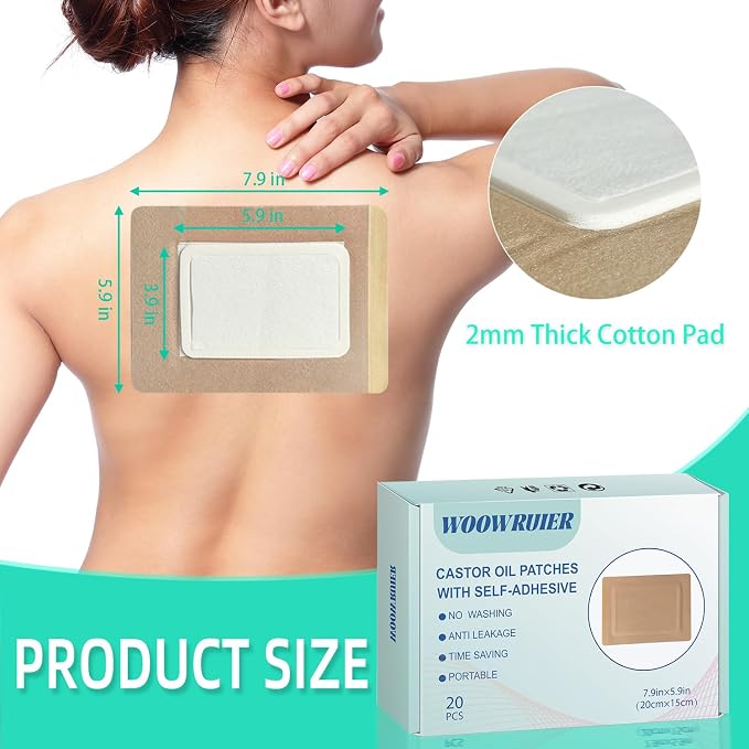 20 Pcs Castor Oil Patches, Castor Oil Pack Wrap with Anti Leakage Cotton for Belly/Feet/Knee (Oils Not Included), 7.9" x 5.9"
