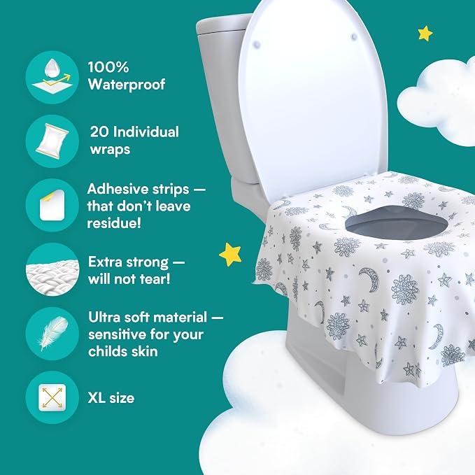 Eli with Love 40 Extra Large Disposable Toilet Seat Cover by Eli with Love – Toddler Toilet Covers for Full Coverage On Toilet or Potty – Ideal Travel Toilet Seat Covers for Kids and Adults (Boho)