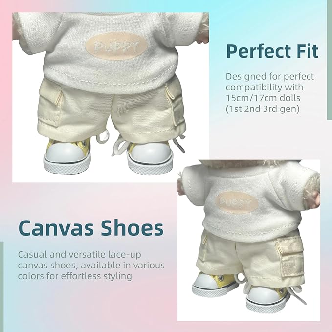 17cm Dolls Shoes, Lace-Up Canvas Sneakers Mini Shoes for 17cm Dolls, Fingerboard Shoes, Mini Finger Shoes, Clothing Accessory for 6.7in Dolls (Yellow 1 Pair)